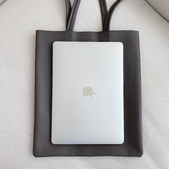 The Ava Genuine Minimal Leather Tote - Grey - Picture 8 of 14